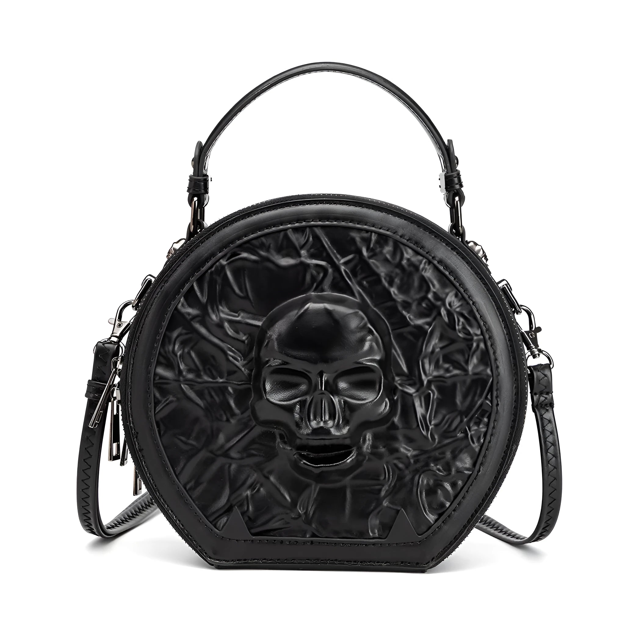 Men's black Halloween-embossed PU leather crossbody bag with three-dimensional pockets