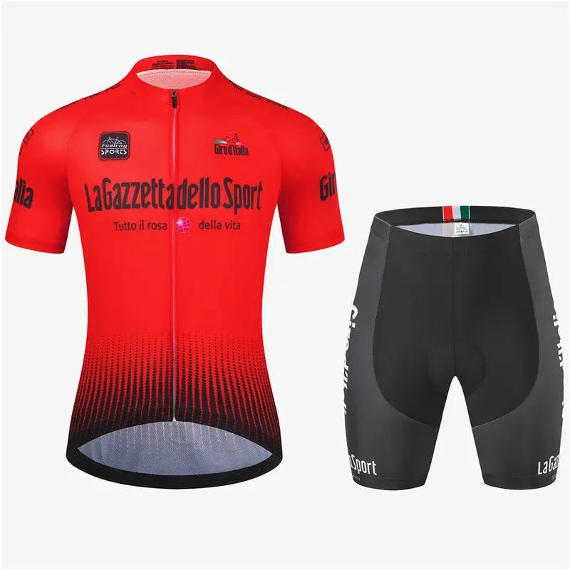 Short sleeve cycling suit in a colour option, made from quick-dry polyester fabric for summer riding.