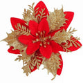 14cm gold artificial Christmas flower with double-layer blossom on white background