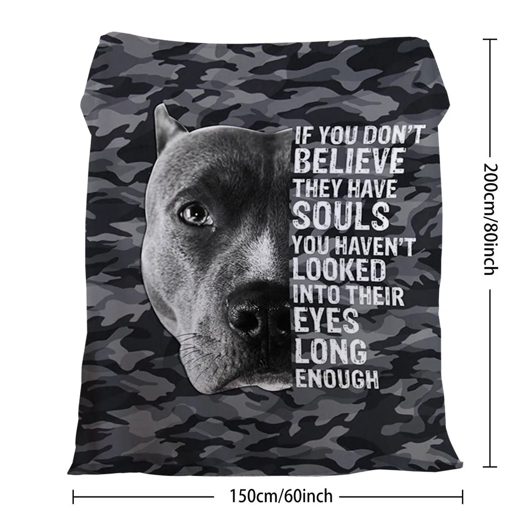 Black dog print flannel blanket, soft fluffy throw, 130x150cm and 75x100cm sizes, hemmed edges