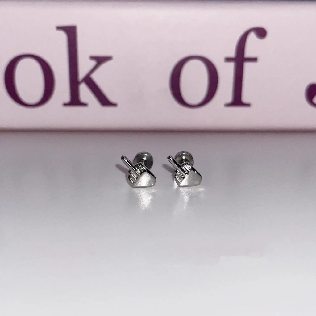 Women's alloy cartilage earring with screw clasp and vertical middle finger colour design