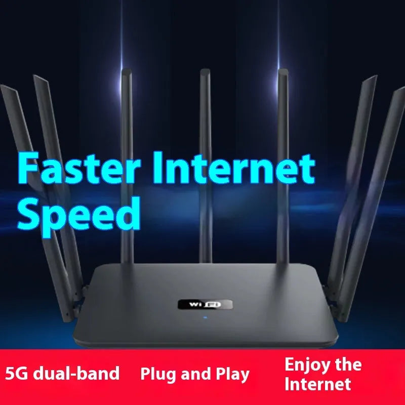 White dual-frequency 5G Gigabit router with six antennas for through-wall WiFi coverage
