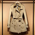 Khaki women's double-breasted polyester trench coat with long flight sleeves
