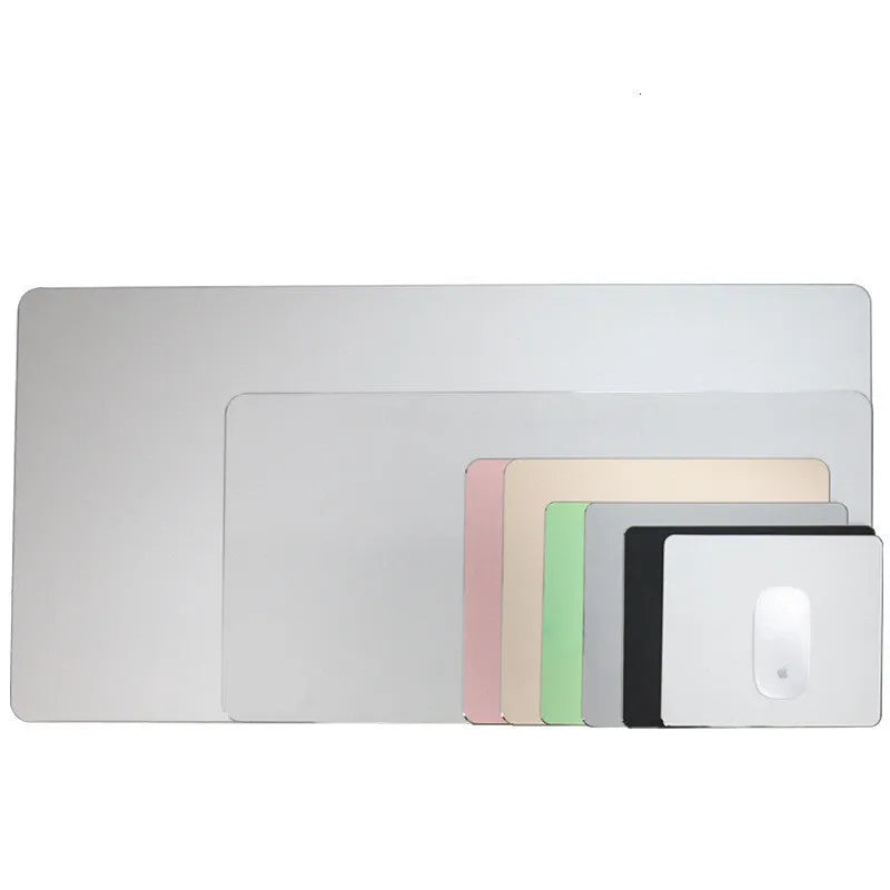 Black aluminium alloy double-sided mouse pad with wrist guard on desk