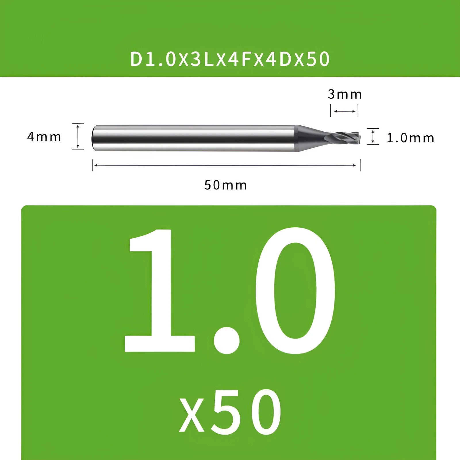 Tungsten steel 4-flute end mill for CNC milling with size markings