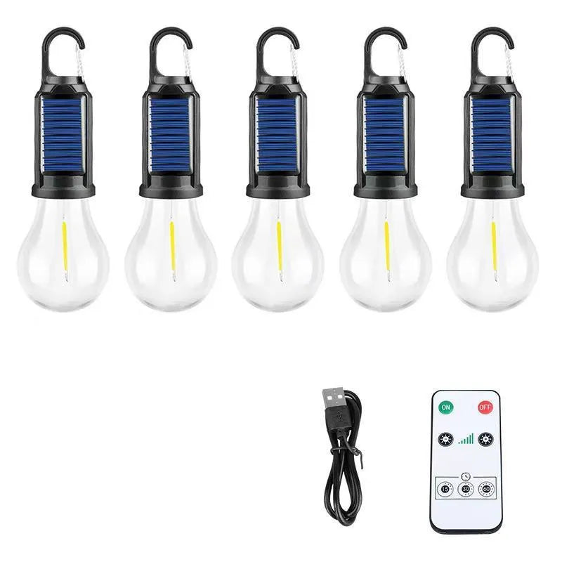 Five solar outdoor lantern bulbs with warm LED lighting and ABS plastic construction