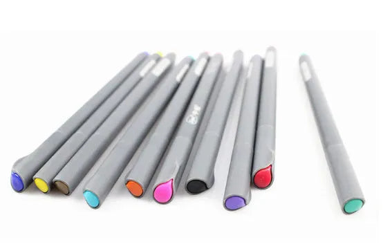 Ten hook line drawing pens with 0.38mm fine point tips and syringe-style barrels for technical drafting