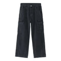 Loose straight-leg workwear jeans in non-stretch cotton denim, blue or black, sizes S to 3XL.