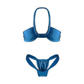 Women's solid colour split bikini swimsuit in blue, made from nylon and polyester blend