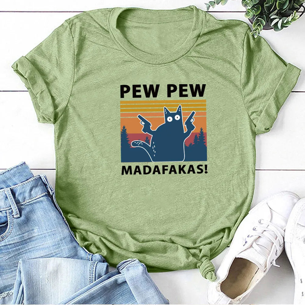 Man's loose fit short sleeve printed T-shirt in multiple colour options on a hanger.