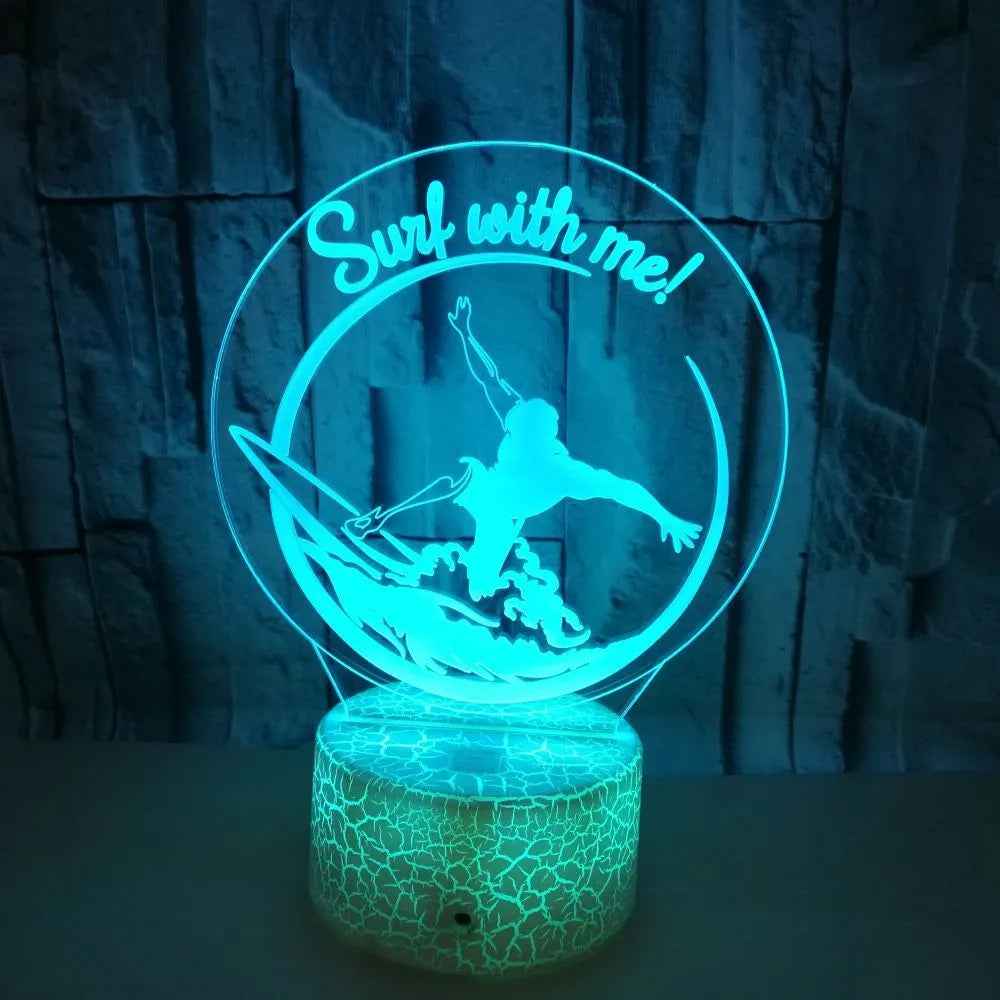 3D LED night lamp with touch control showing sliding wave visual effect on seven colour display