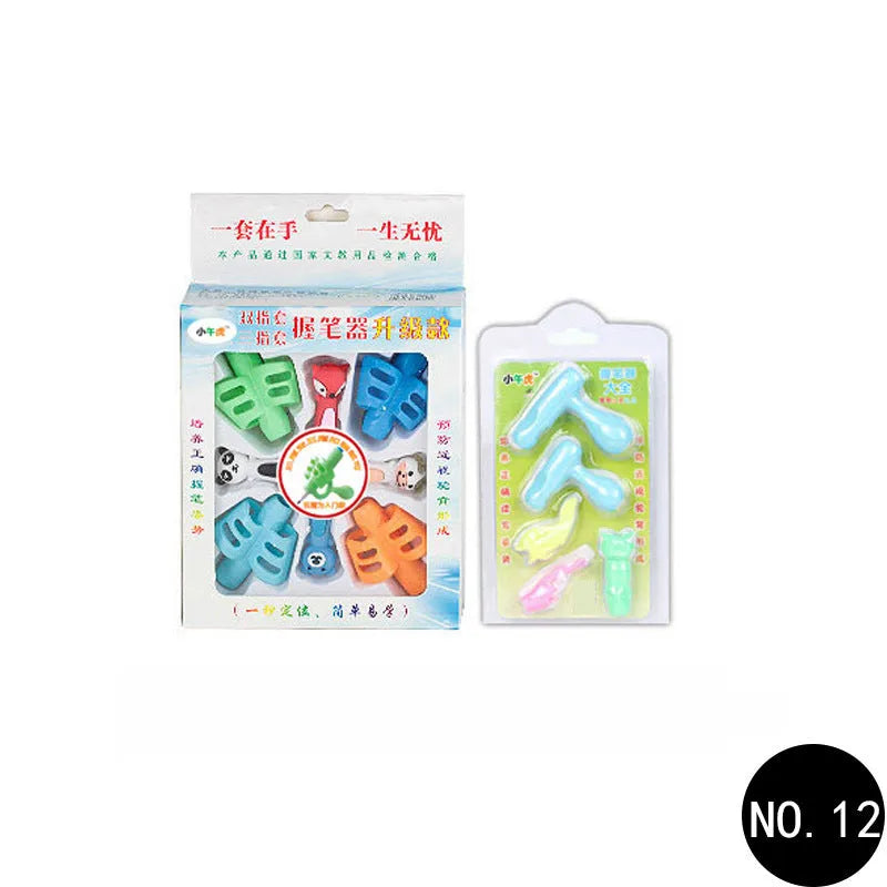 Children's soft rubber ergonomic pen holder for correct writing posture in cartoon design