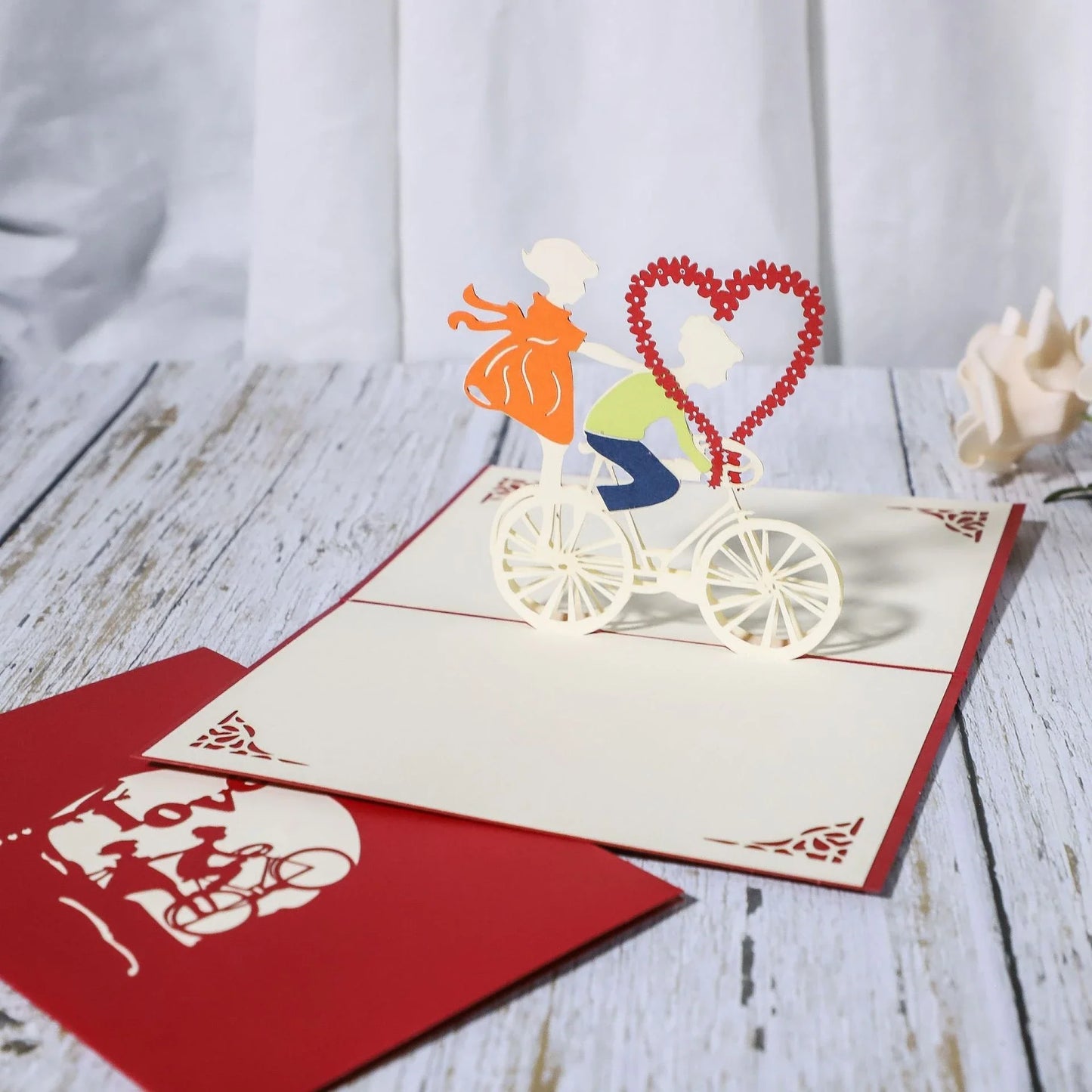 Elegant 3D pop-up wedding greeting cards with intricate laser-cut designs and 3D scenes for engagements, weddings, and anniversaries