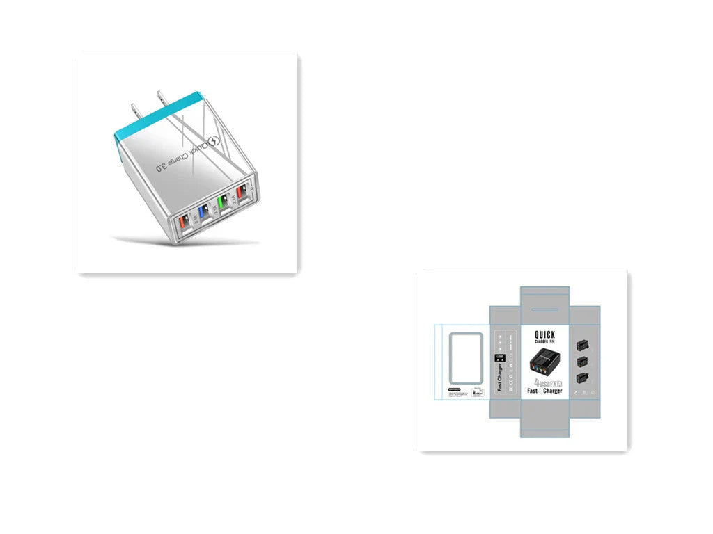 4-port USB wall charger with Quick Charge 3.0 technology for fast charging of smartphones and tablets