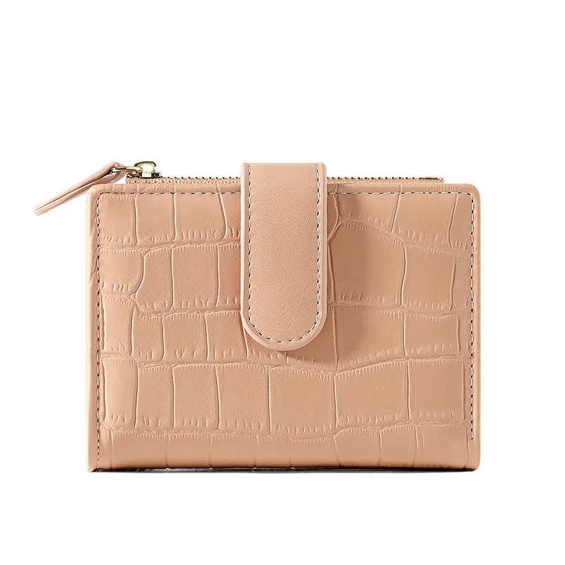 Simple Retro solid colour mini short wallet with zipper clasp in PU leather, 9.5x11.5cm, black colour option