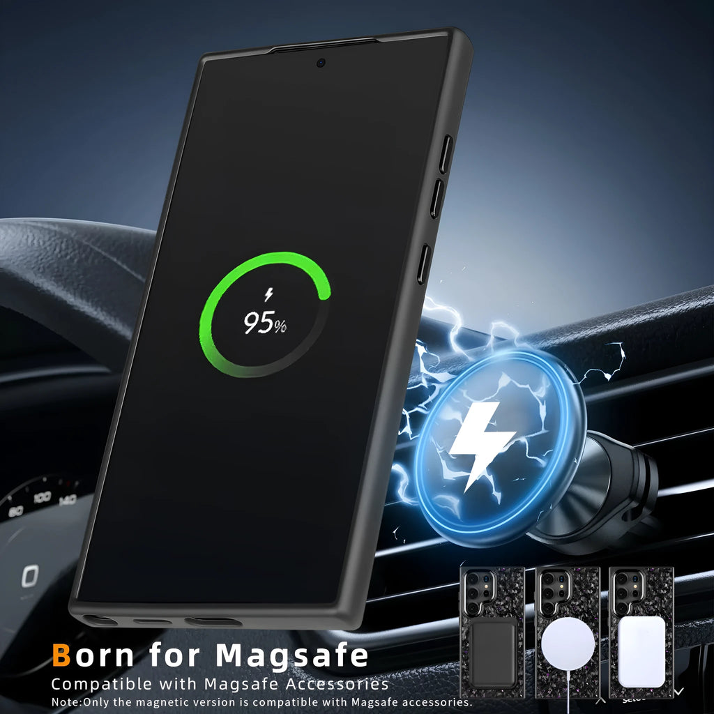 Black magnetic carbon fibre phone case for Samsung S24 Ultra showing slim fit and textured back