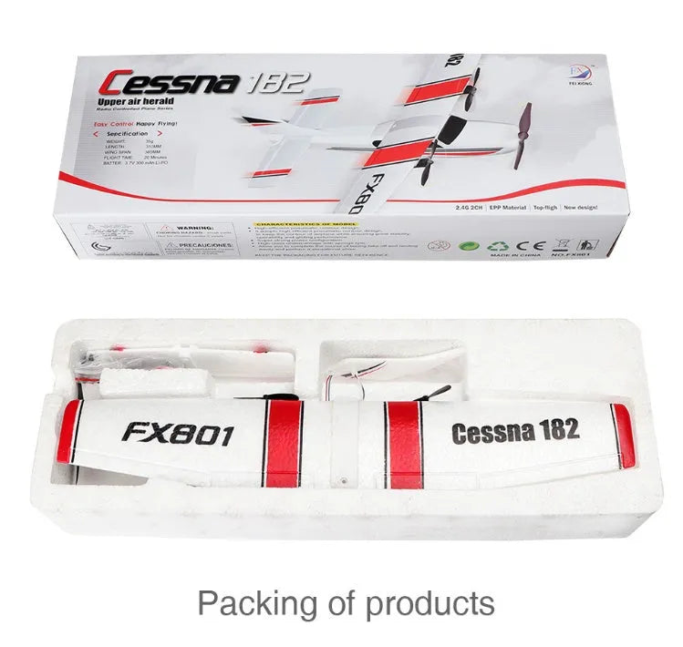 DIY Cessna 182 remote control glider in white and blue EPP foam with landing gear and remote control