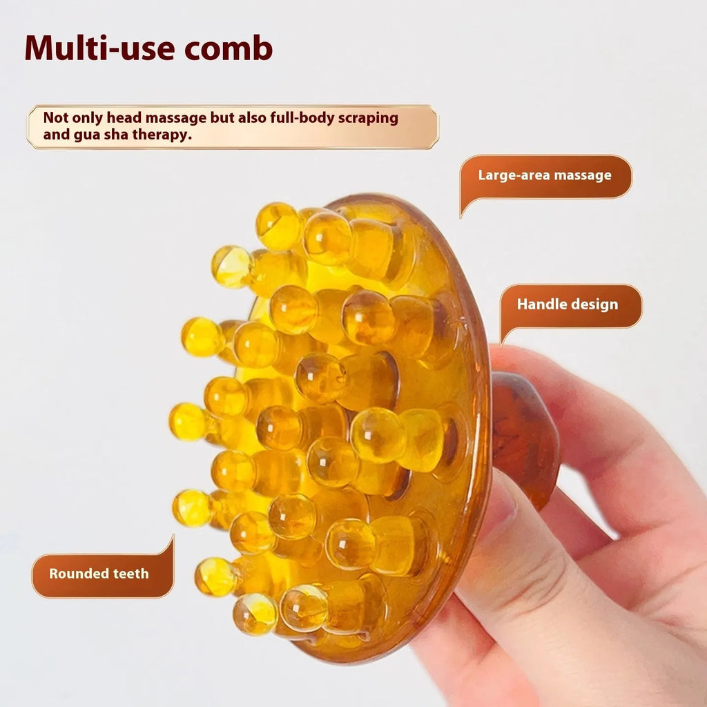 Brown and yellow disc massage combs with 21 teeth for scalp stimulation