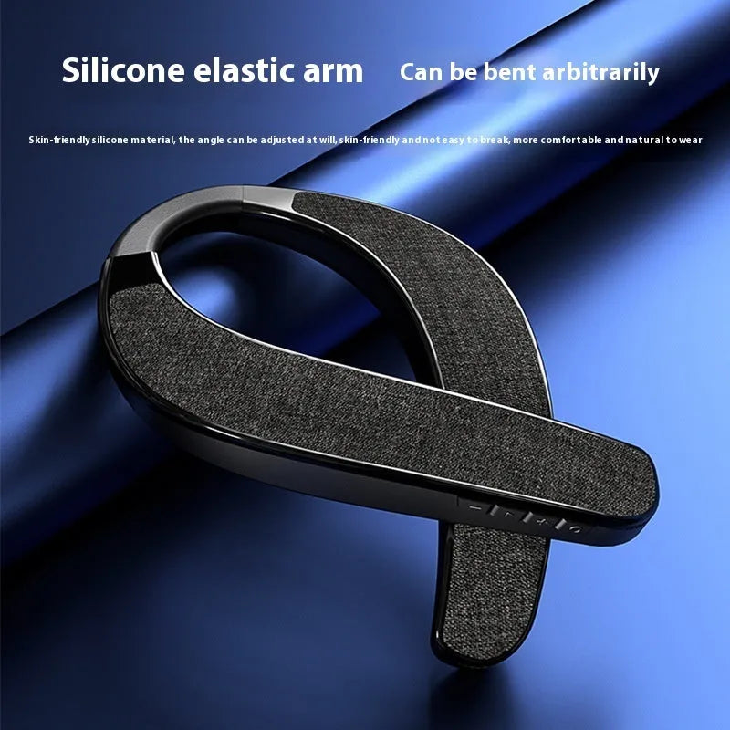 Neck-mounted stereo wireless Bluetooth speaker in black with USB charging