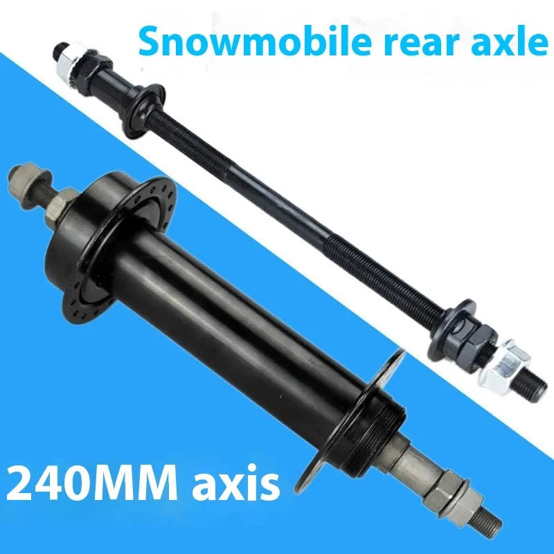 Black 240mm rear solid beam axle kit with two bearings for mountain bike or snowmobile