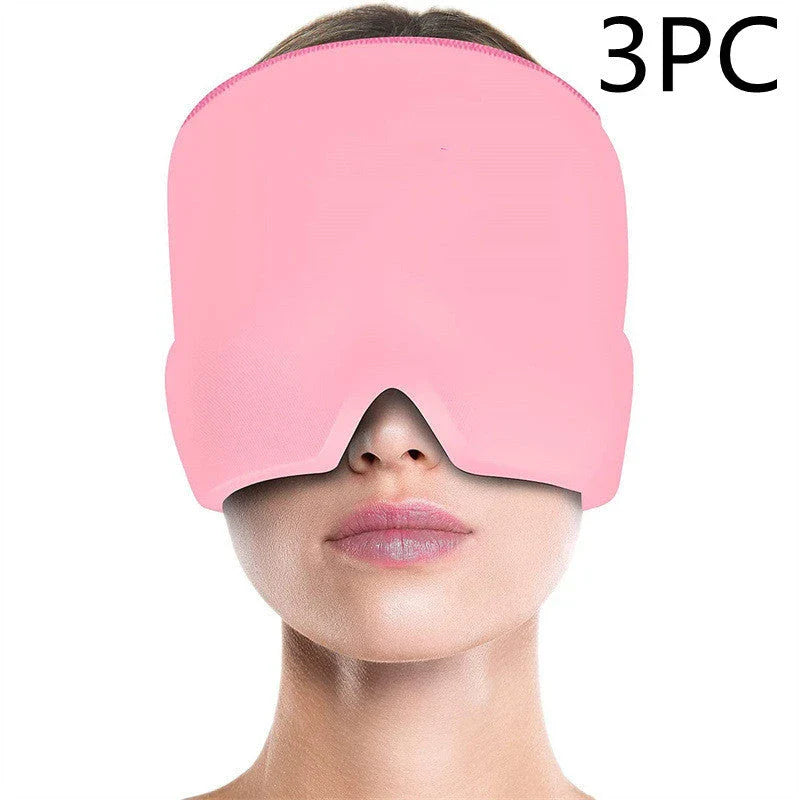 Soothing ice gel eye mask for headache relief, featuring a cooling gel pack and premium elastic cloth for a comfortable fit