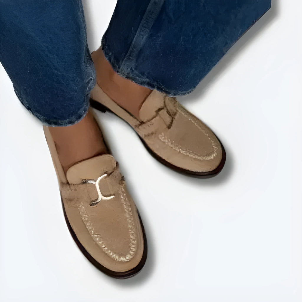 Apricot suede round toe flat shoes for women with low heel and rubber sole, sizes 34-43
