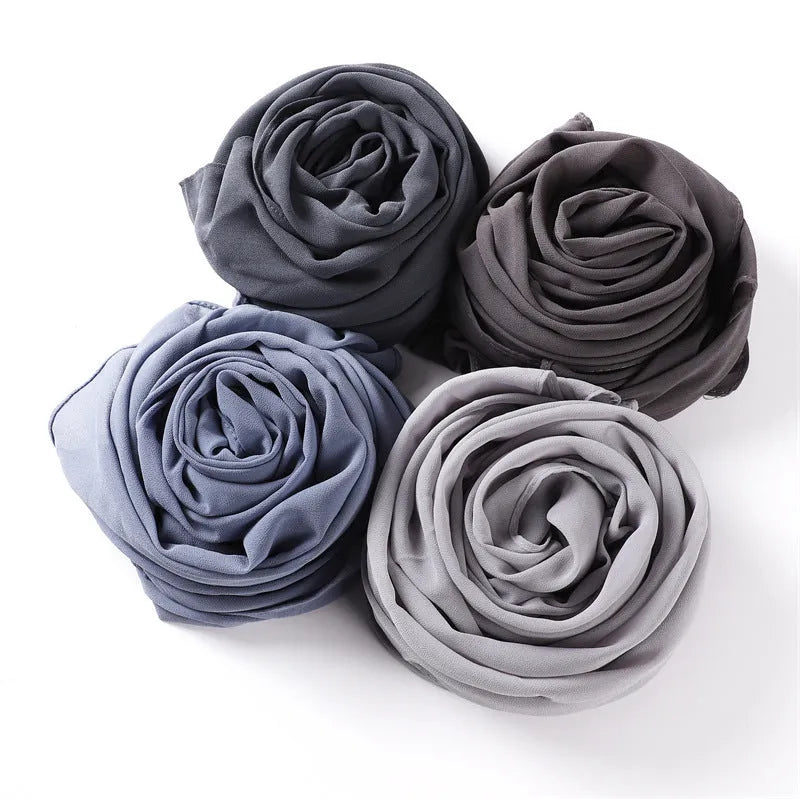 Women's solid colour pearl chiffon scarf, 180x70cm polyester wrap for daily, work and gatherings