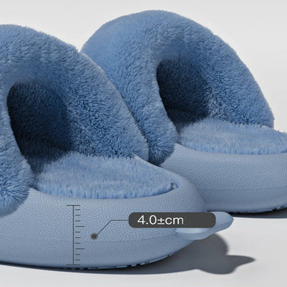 Cozy and stylish shark-themed slippers with plush, fuzzy interior and durable, non-slip outsole for comfortable indoor and outdoor use