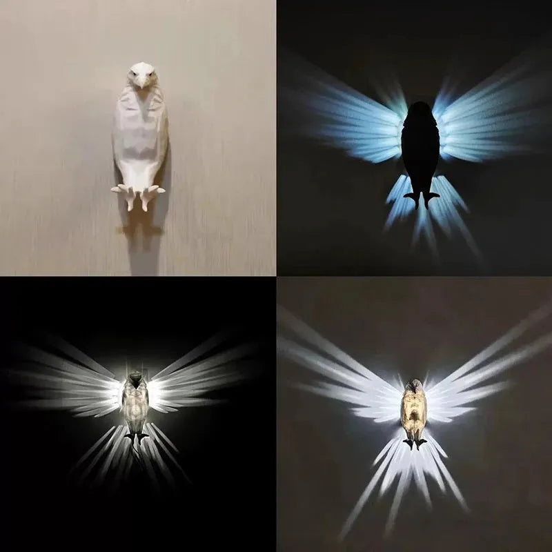 3D printed eagle-shaped resin wall lamp projecting a bird silhouette pattern on a wall