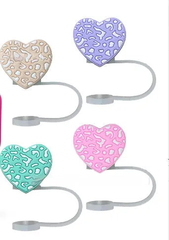 Love Leopard Print silicone straw tip cover set of 4 colourful portable dust protector for straws