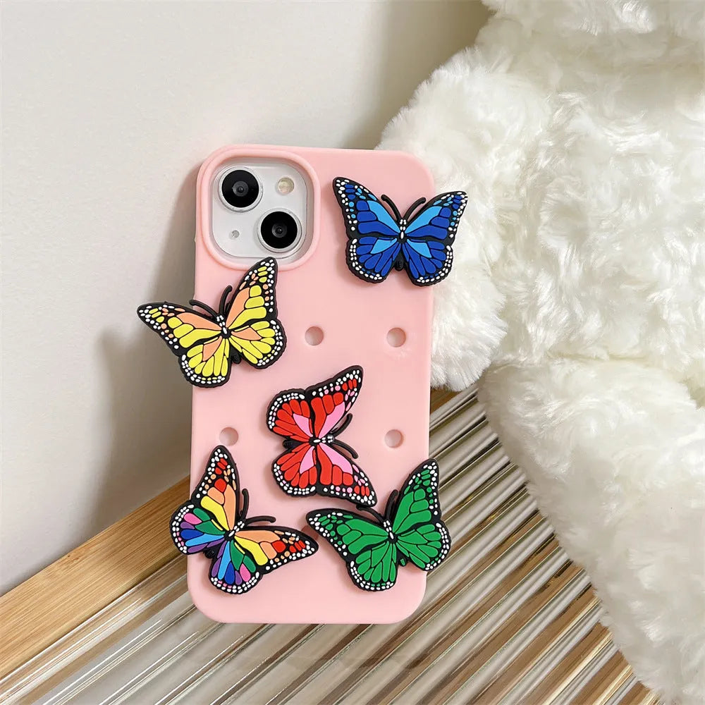Three-dimensional colorized butterfly silicone phone case anti-fall for Apple iPhone
