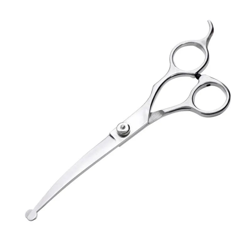Pet scissors set with four stainless steel scissors, round head design, silver white, in storage bag