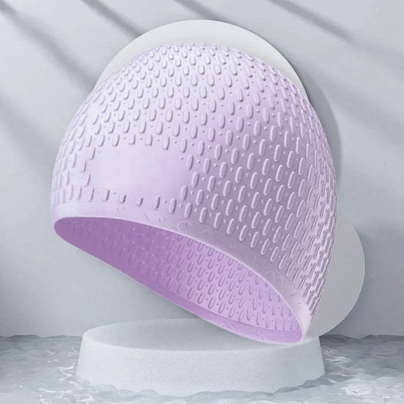 Solid colour silicone swimming cap with water drop design for adult swimmers