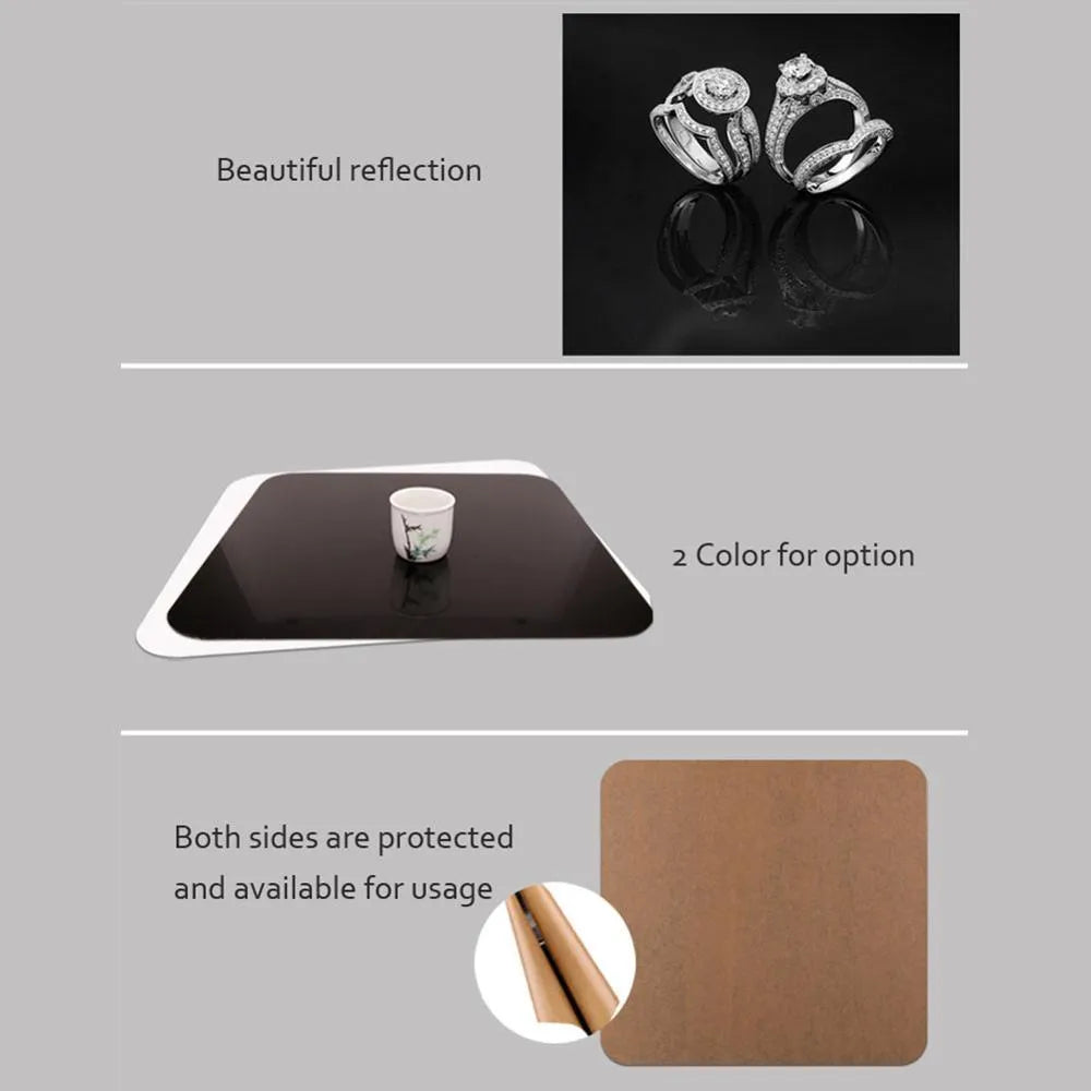 Black and white acrylic shooting reflection board for jewellery photography backgrounds