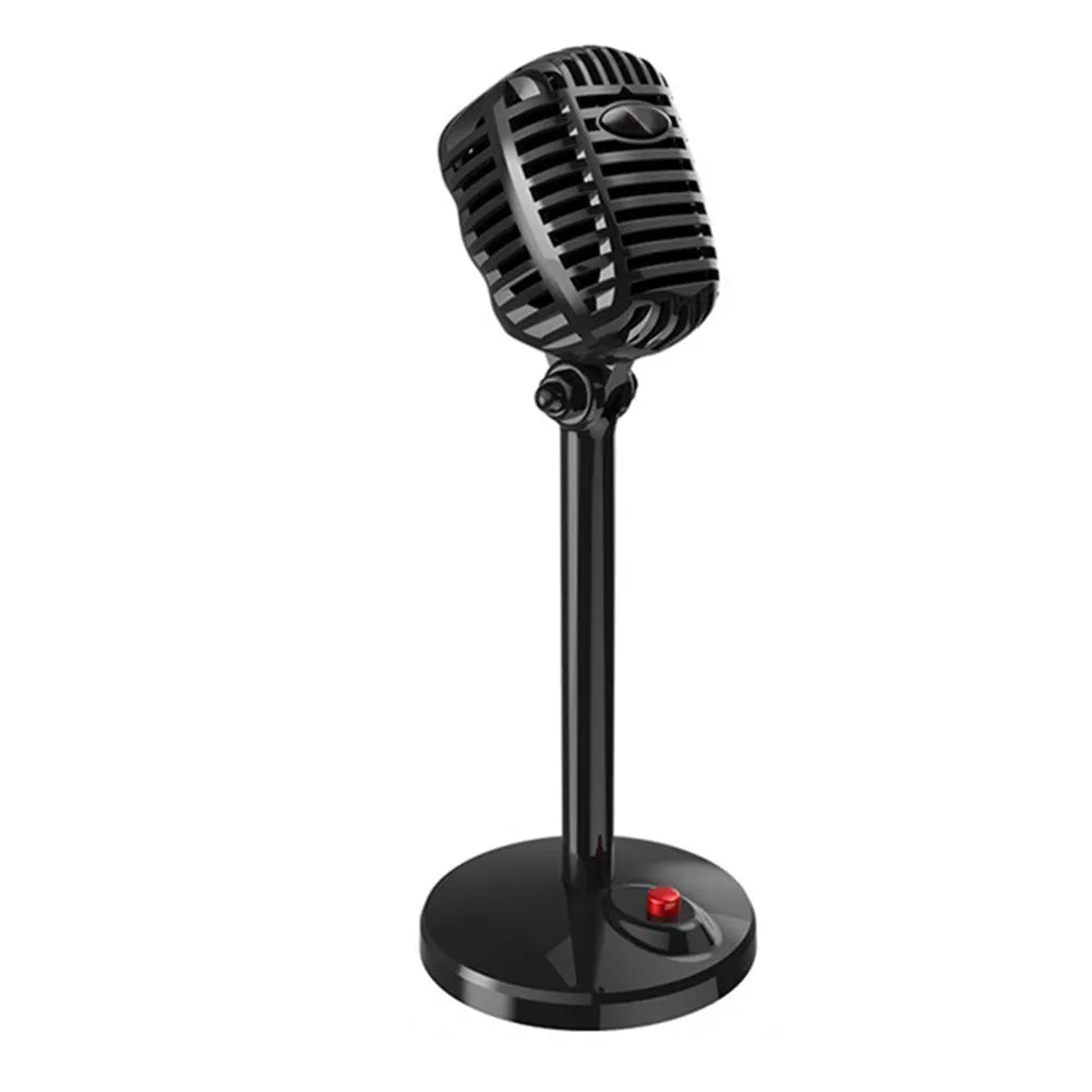 Mini retro black karaoke microphone with weighted base and 1.8m cable for desktop use