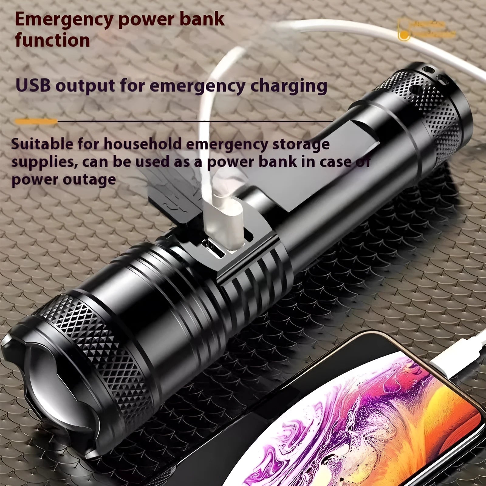 Power Torch portable rechargeable super bright LED searchlight with telescopic zoom, 2200 lumens, 500m range, IP55 protection