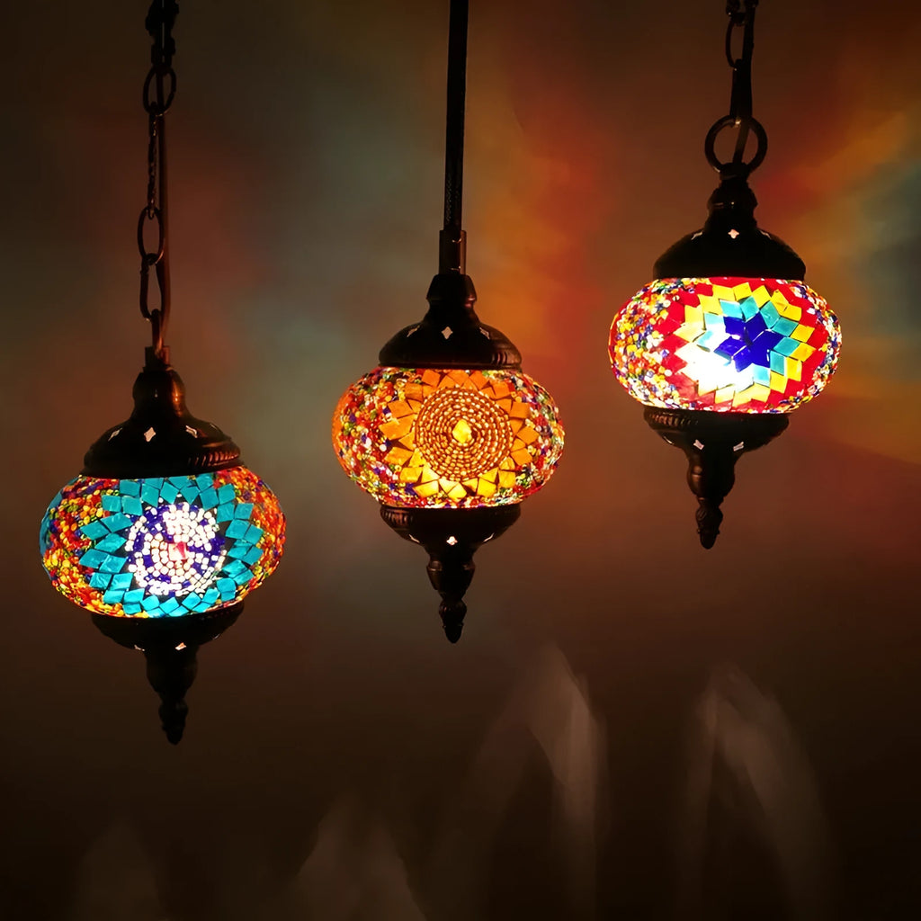 Turkish chandelier glass pendant light with 1.2m adjustable cable, 148mm shade and 10cm single head chassis