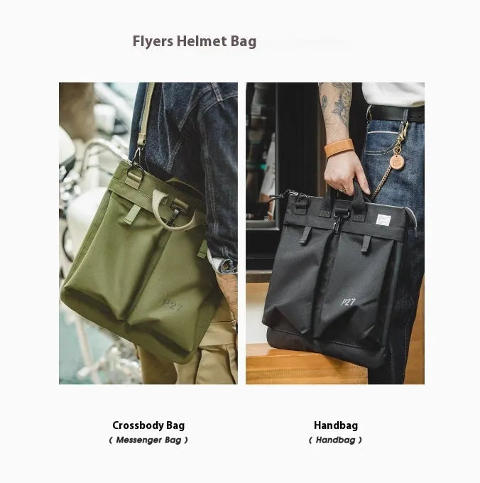 Canvas crossbody messenger bag in retro style showing military green colour with shoulder strap