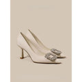 Women's French pointed stiletto high heels in creamy-white or black, low-top formal pumps with 3-5cm heel