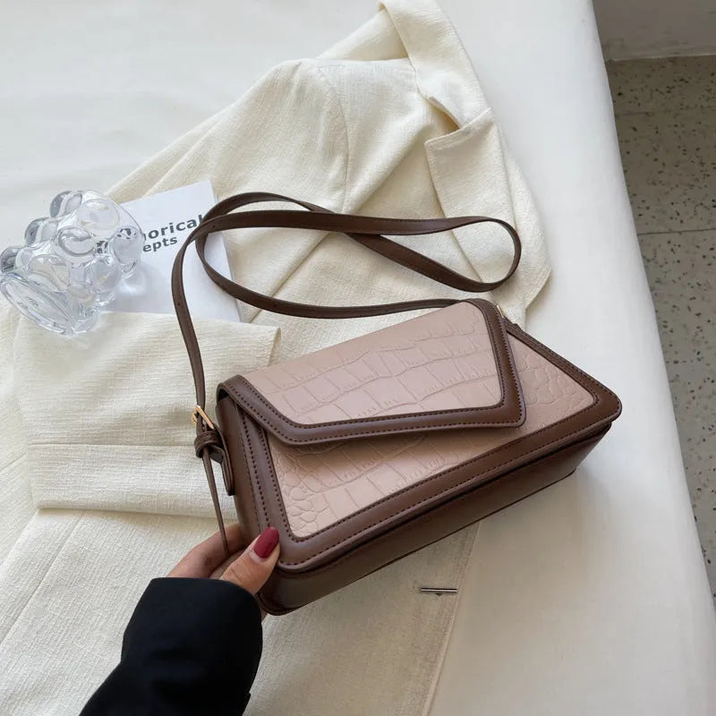 Stone pattern textured square shoulder bag in neutral colour with urban simplicity design