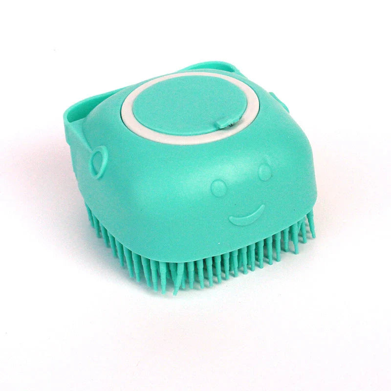 Silicone pet bath brush with soft bristles for gentle cleaning and massage of dogs, cats, and other small animals