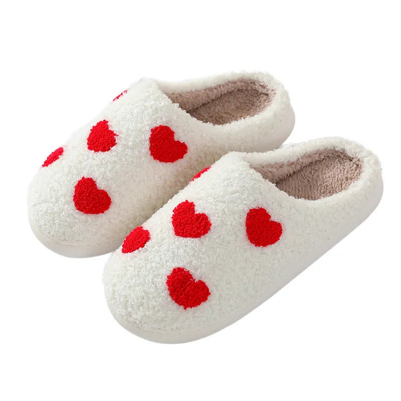 Women's plush cartoon slippers with non-slip PVC soles in big love design