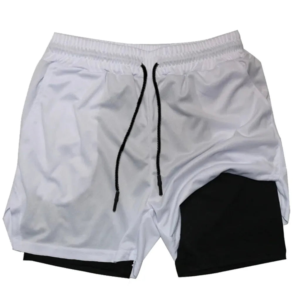 Men's black double-layer sport shorts with cotton blend fabric and milk silk lining