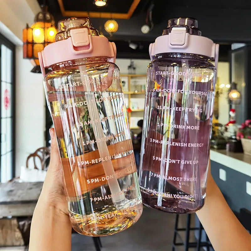 Large 2000ml plastic water bottle in Japanese style, plain design, available in multiple colours, with lid