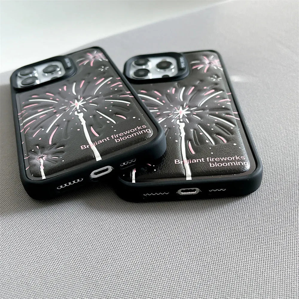 Leather embossed TPU phone case for iPhone with colourful fireworks design