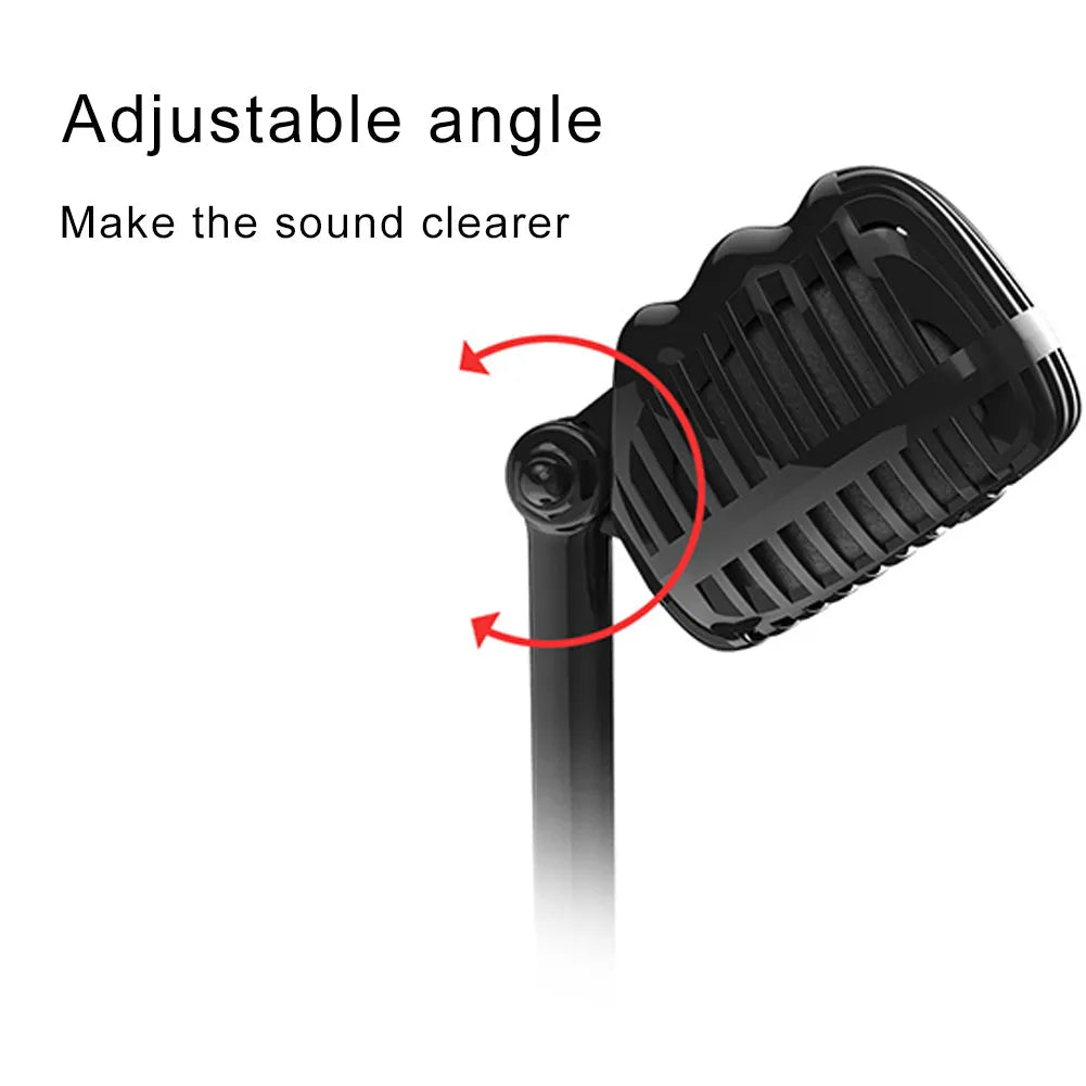 Mini retro black karaoke microphone with weighted base and 1.8m cable for desktop use