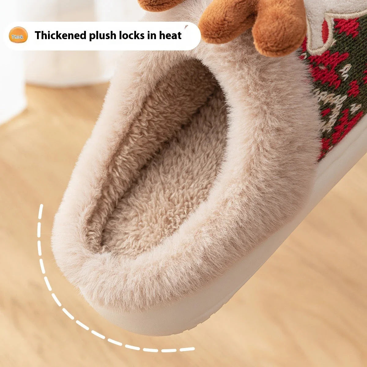 Cozy Christmas elk plush slippers with soft, plush fabric and non-slip soles for indoor comfort and style