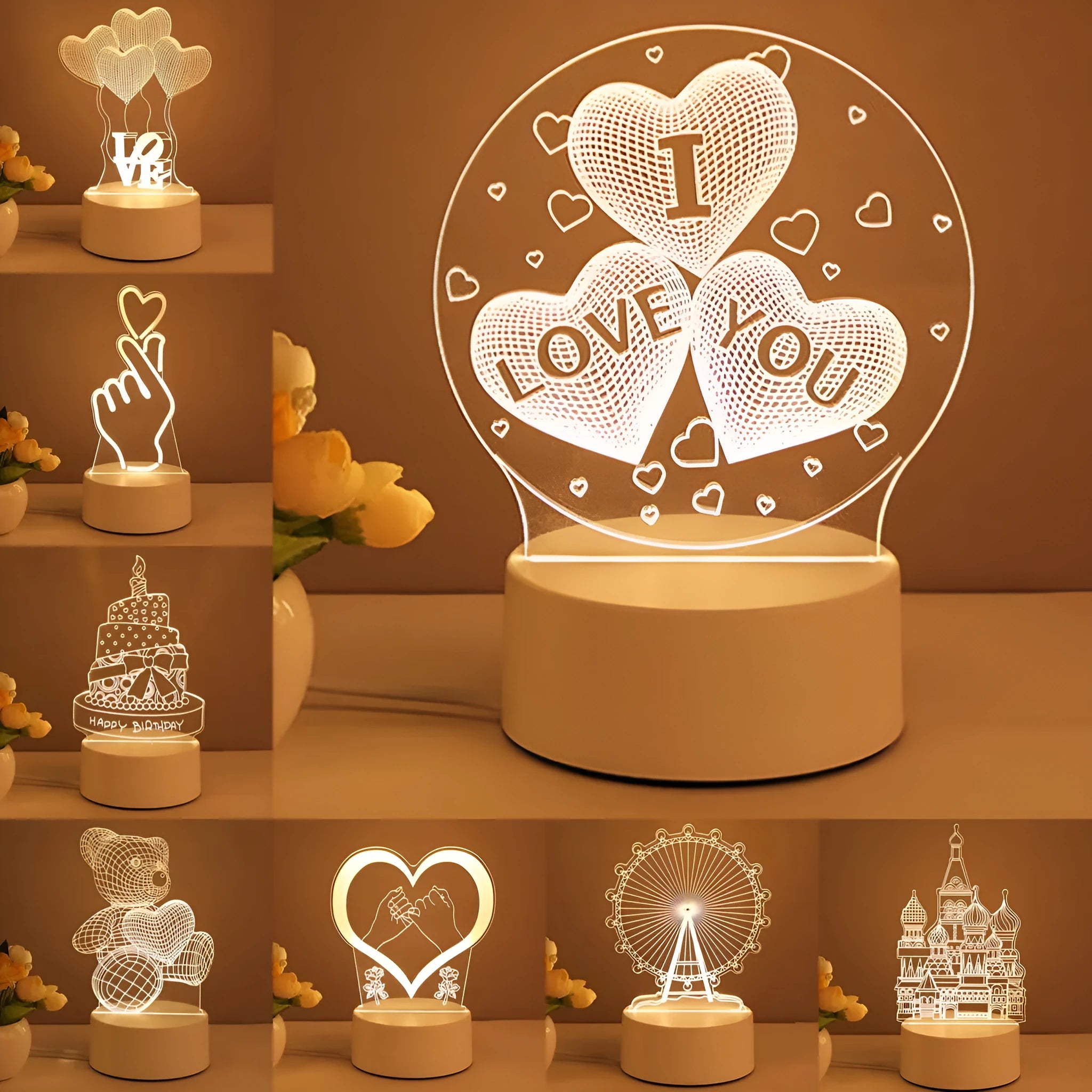 3D acrylic USB night light with unicorn illusion projection in warm white