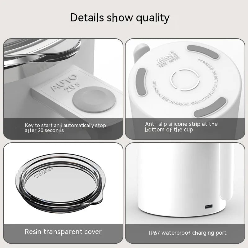Portable smart magnetic automatic mixing coffee cup in solid colours with stainless steel interior