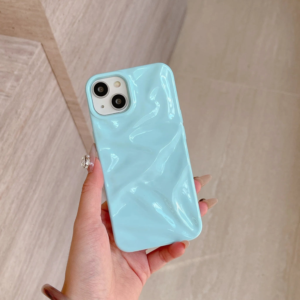 TPU electroplating three-dimensional pleated phone case in milk blue for iPhone